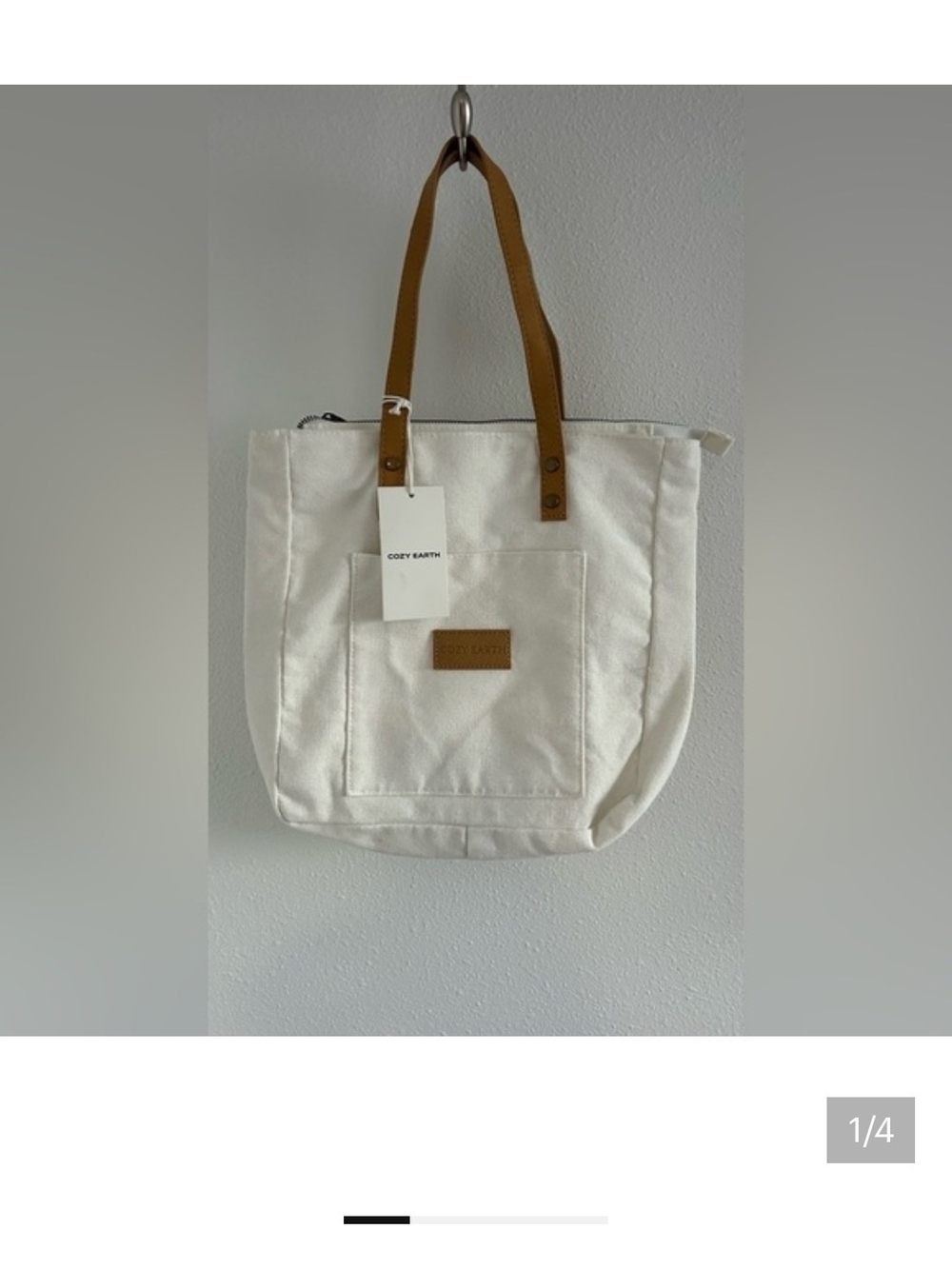 Cream Canvas Tote with Tan Leather Handles by COZY EARTH